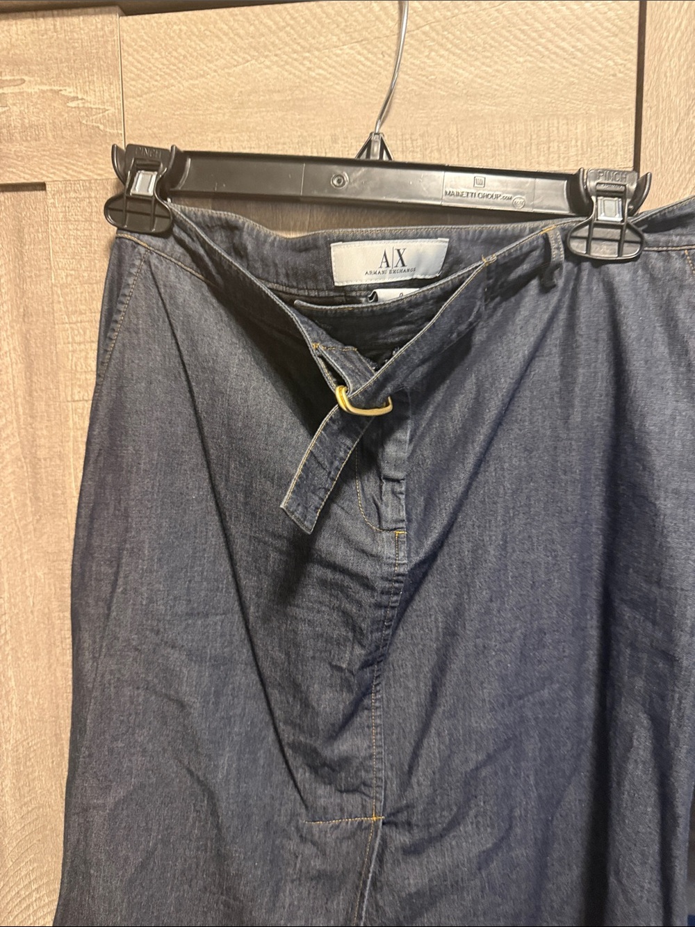 A/X Armani Exchange Dark Indigo Denim Skirt with D-Ring Waist Tie